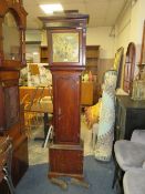 AN ANTIQUE OAK CASED BRASS FACED LONGCASE CLOCK BY MATTHEW BURNETT - TWO WEIGHTS, PENDULUM, FACE