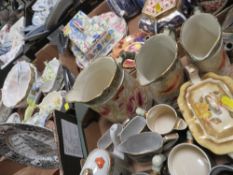 THREE TRAYS OF ASSORTED CERAMICS TO INCLUDE GRADUATING JUGS, RINGTONS JUG ETC