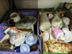 TWO TRAYS OF MIXED COLLECTABLES TO INCLUDE AYNSLEY, WEDGWOOD, ROYAL WORCESTER, ETC