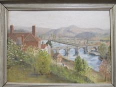 H.R. EVANS - AN OIL ON BOARD DEPICTING A BRIDGE, 24.5 X 35 CM