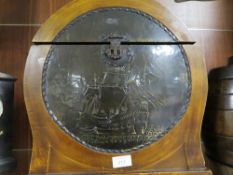 A DECORATIVE TWIN HANDLED STORAGE BOX WITH SAILING SHIP DESIGN