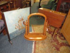 AN EDWARDIAN MAHOGANY SUTHERLAND TABLE, DRESSING MIRROR AND FIRESCREEN (3)