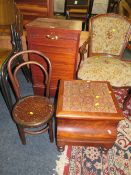 A TAMBOUR FILING CABINET, BENTWOOD CHAIR & ANTIQUE COMMODE (3)