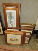 A COLLECTION OF ASSORTED PRINTS TO INCLUDE PINE FRAMED EXAMPLES