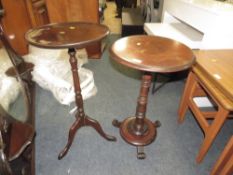 TWO MAHOGANY PEDESTAL WINE TABLES A/F