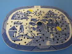 AN ANTIQUE WILLOW PATTERN DRAINER C 1900