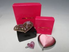 A SMALLER BUTLER & WILSON DECORATIVE GEMSET PIERCED FILIGREE STYLE HEART, W 8.5 cm PLUS A BUTLER AND