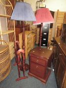 TWO MODERN STANDARD LAMPS, BEDSIDE CABINET AND TOWEL RAIL (4) A/F