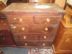 A VICTORIAN PINE FIVE DRAWER CHEST W-96 CM A/F