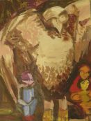 PAMELA ABEL SMITH MODERNIST STUDY OF A BIRD AND FIGURES SIGNED VERSO