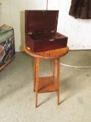 A SMALL OAK PLANT STAND TOGETHER WITH A WOODEN BOX