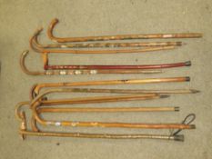 A SELECTION OF WOODEN WAKING STICKS