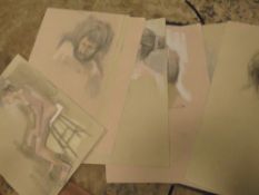 (XX-XXI). A folder of male and female figure studies, some indistinctly signed and dated 06, pastels