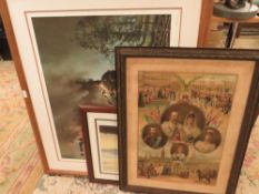 A LARGE BARRIE CLARK LOCOMOTIVE PRINT AND TWO FURTHER PRINTS (3)