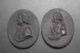 TWO WEDGWOOD STYLE BASALT PLAQUES OF NELSON AND JOSIAH WEDGWOOD