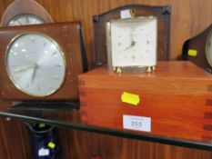 SMITHS MANTLE CLOCK TOGETHER WITH A SWIZA DESK CLOCK AND A CLOCK IN A WOODEN BOX (3)