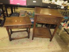 A 20TH CENTURY OAK SIDE TABLE AND AN OAK TABLE (2)