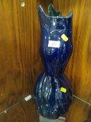 AN UNUSUAL BLUE ART GLASS VASE