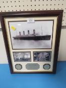 A DANBURY MINT 100TH ANNIVERSARY COMMEMORATIVE FRAME 'RMS TITANIC' CONTAINS THREE PHOTOGRAPHS, TWO