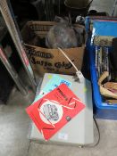 A CASED PORTABLE PHILLIPS REEL TO REEL TOGETHER WITH A BOX OF VINTAGE HAIR CURLERS