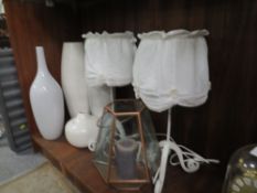 A SELECTION OF MODERN TABLE LAMPS AND VASES ETC