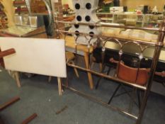 A MODERN METAL BED HEAD W-138 CM WITH AN UPHOLSTERED BED HEAD