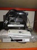 A SELECTION OF HOUSEHOLD ENTERTAINMENT ITEMS TO INCLUDE VIDEO RECORDER, MATSUI MUSIC SYSTEM, VARIOUS