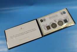 JUBILEE MINT QUEEN VICTORIA PENNY BLACK AND TWO PENCE BLUE COVER, INSET WITH TWO VICTORIAN CROWNS,