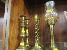 THREE PAIRS OF BRASS CANDLESTICKS