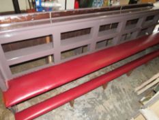 A LARGE PAINTED CHURCH PEW WITH A KNEELING BAR L-360 CM