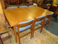 A MID-CENTURY TEAK EXTENDING DINING TABLE AND 6 CHAIRS