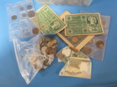 A TUB OF WORLD COINS AND BANK NOTES