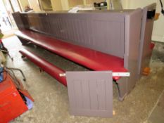 A LARGE PAINTED CHURCH PEW WITH A KNEELING BAR L-360 CM