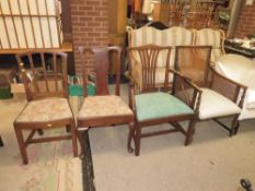 AN ANTIQUE BERGERE ARMCHAIR AND THREE ANTIQUE CHAIRS (4)
