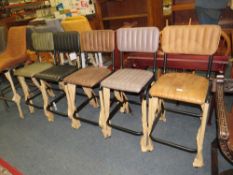 A HARLEQUIN SET OF FIVE MODERN BAR/KITCHEN STOOLS