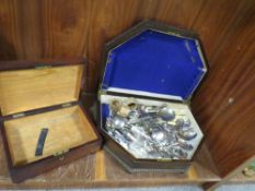 AN OAK CUTLERY CANTEEN AND CONTENTS TOGETHER A SMALL MAHOGANY BOX (2)