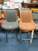 A HARLEQUIN PAIR OF UPHOLSTERED BAR/KITCHEN STOOLS