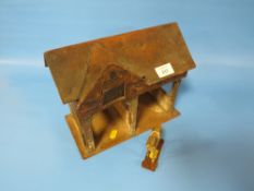 A VINTAGE SCRATCH BUILT BARN WITH MINIATURE PUSH ALONG HORSE