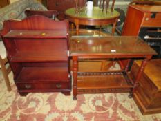 AN ANTIQUE MAHOGANY CONSOLE TABLE AND A REPRODUCTION BOOKCASE