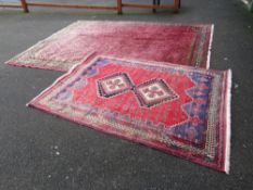 TWO LARGE 20TH CENTURY WOOLLEN RUGS- 380 x 260 cm and 224 x 155 cm