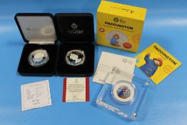 2018 PADDINGTON BEAR STATION SILVER 50P, SOLOMAN ISLANDS 2020 BATTLE OF BRITAIN SILVER 5 DOLLARS AND