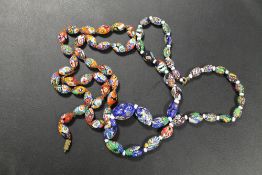 TWO MILLEFIORE STYLE BEAD NECKLACES
