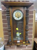 A MAHOGANY AND GLASS PENDULUM WALL CLOCK A/F