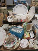 TWO TRAYS OF ASSORTED CERAMICS AND CHINA TO INCLUDE, PLATTERS, TRINKET BOXES ETC
