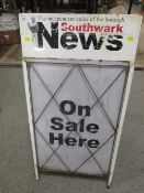 A VINTAGE METAL ADVERTISING 'A BOARD' SING FOR SOUTHWARK NEWSPAPERS