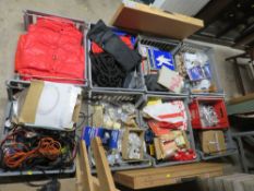 EIGHT TRAYS OF DIY LOCKS / ELECTRICALS TOGETHER WITH TWO PASTE TABLES ETC