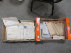 TWO BOXES OF OLD DEEDS, EPHEMERA AND MAPS