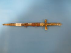 A GERMAN THIRD REICH STYLE DAGGER WITH EAGLE TO CROSS GUARD AND POMMEL IN STEEL, SCABBARD