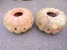 TWO TERRACOTTA PUMPKIN STYLE PLANTERS