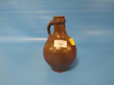 A SALT GLAZED STONEWARE BELLARMINE JUG APPLIED FACE MASK, LETTER H MARK TO BASE